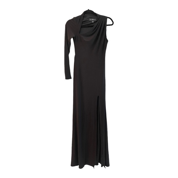 Black Betsy and Adam Black Single One Sleeve Full Length Long Evening Gown Dress - Picture 4 of 7